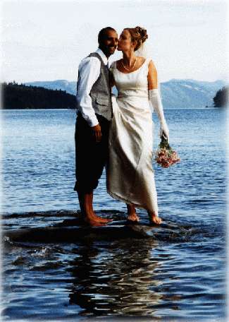 Wedding celebration at our waterfront resort Image of our waterfront with bride and groom